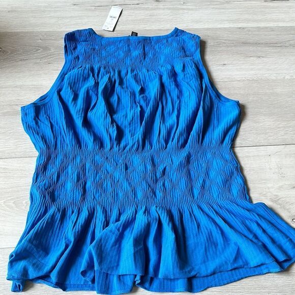 WhiteHouseBlackMarket Sleeveless Mixed Stitch Peplum Top Blue XL NWT - Picture 7 of 7